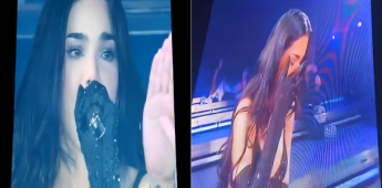 Kenia Os llorando durante concierto en Monterrey